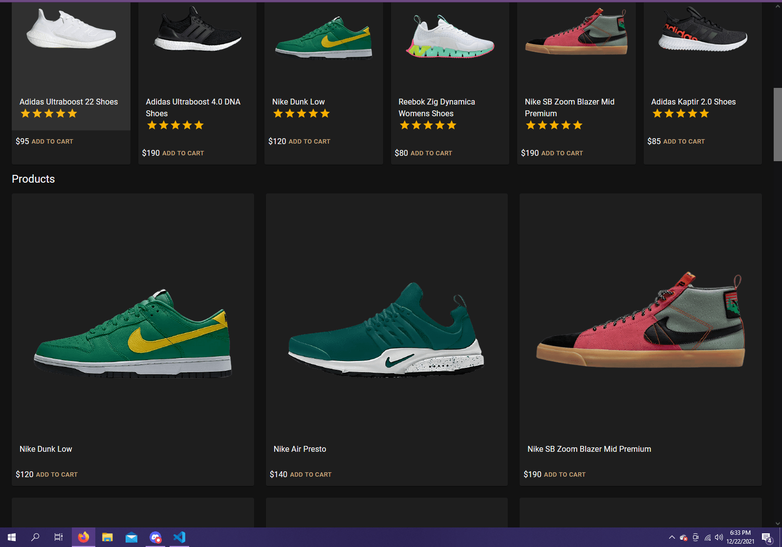 The main screen, showcasing the products and categories