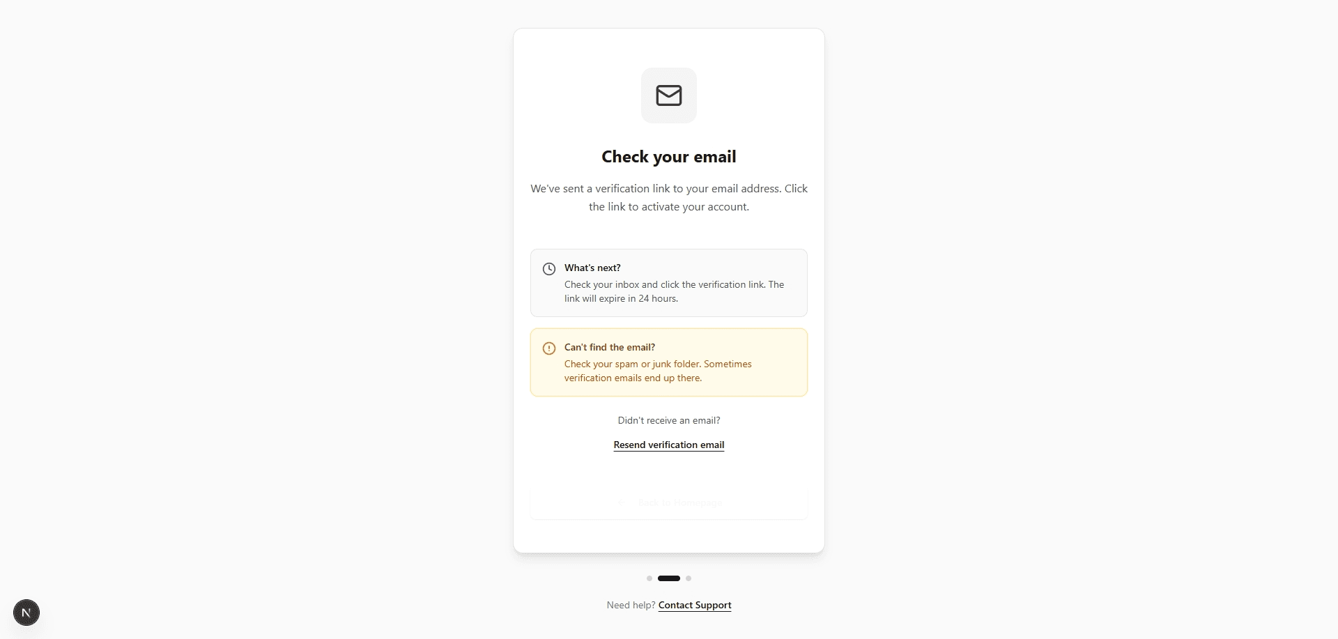 Showcasing the email confirmation page