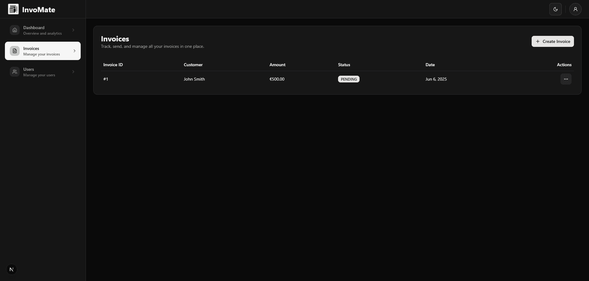 Showcasing the dashboard with invoices