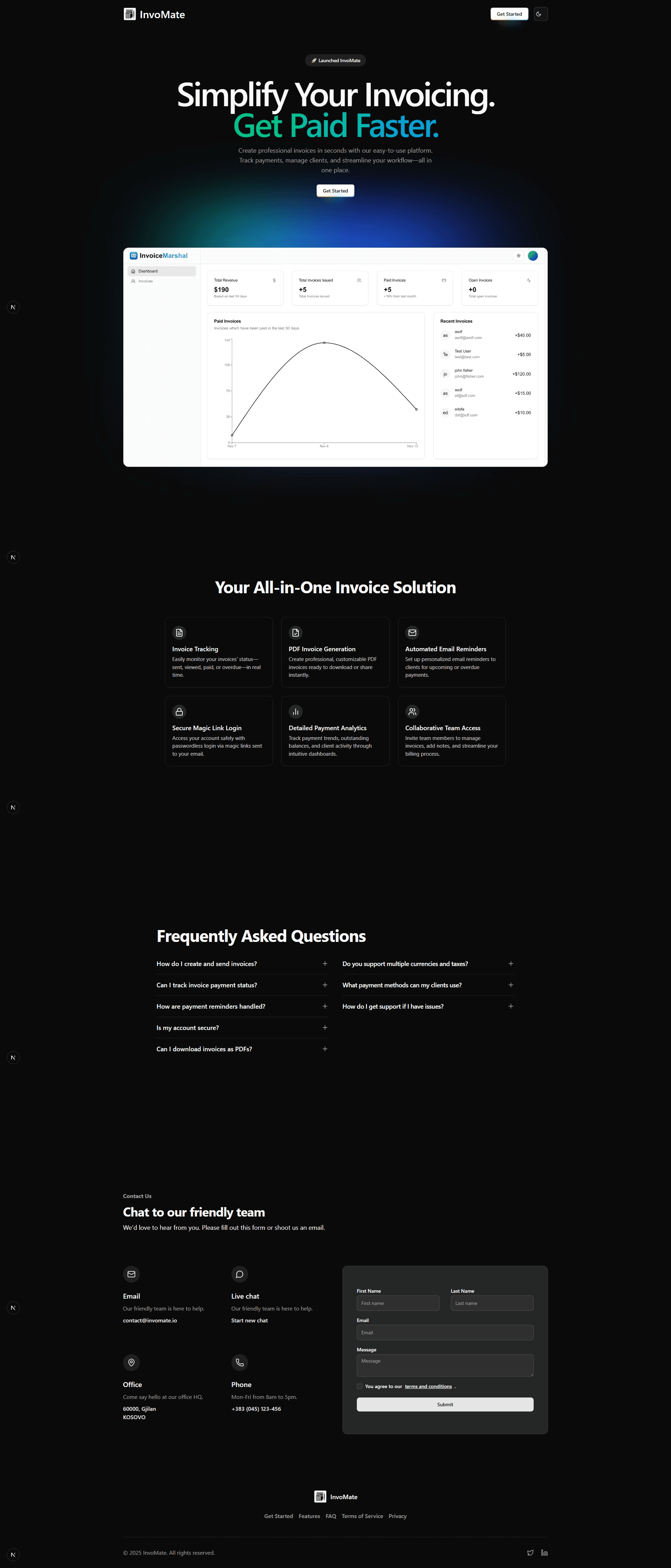 Showcasing the landing page in dark theme