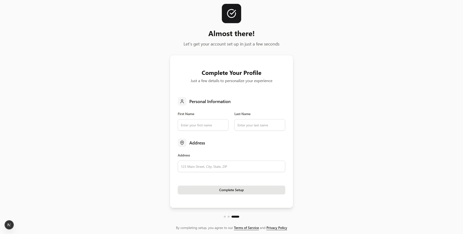 Showcasing the onboarding page