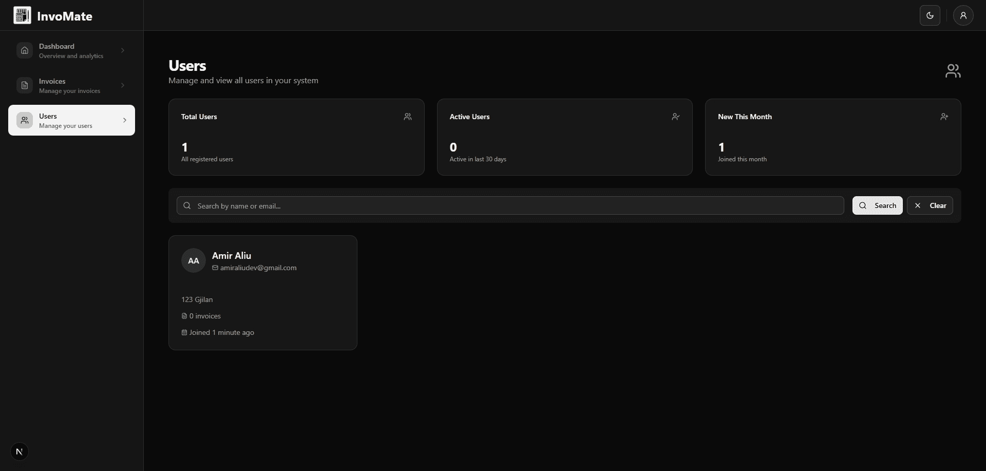 Showcasing the users page