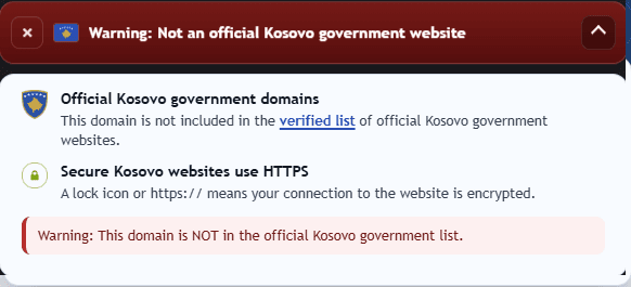 Showcasing the extension result where the domain is not official