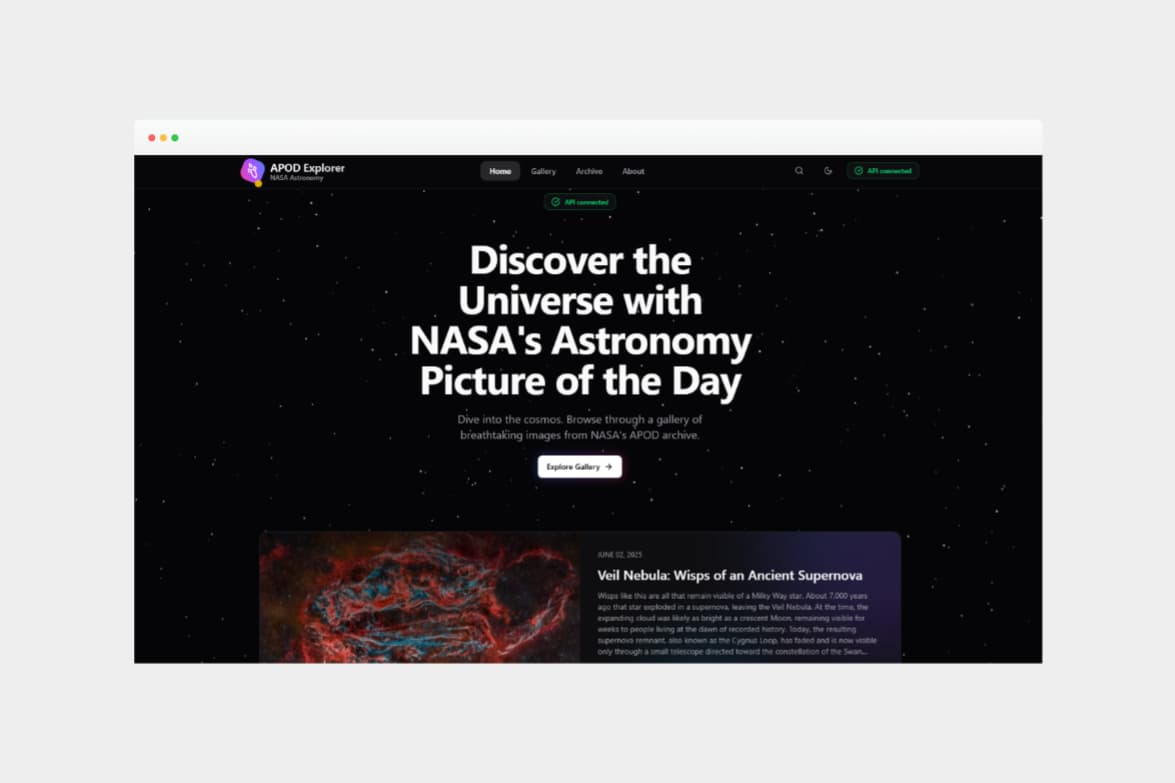 Showcasing the page in dark theme